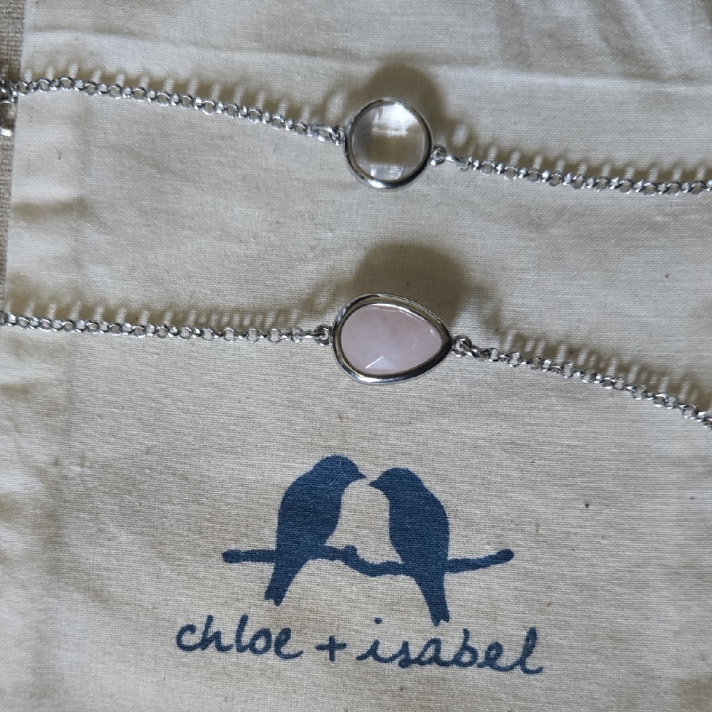 Chloe + Isabel Silver Bracelets with Pink and Clear Stones